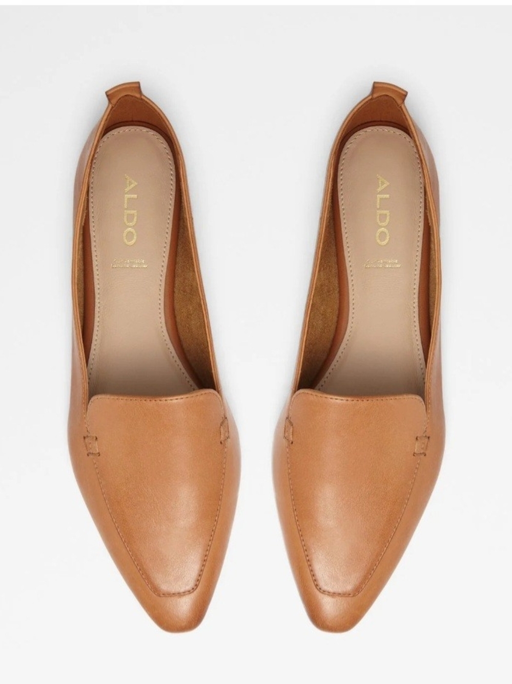 ALDO Tan Pointed-Toe Leather Loafers